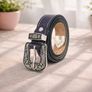 Unisex Premium Purple Genuine Leather Belt Vintage Engraved Silver Buckle Image 2