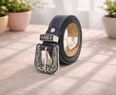 Genuine Leather Cowboy Cowgirl Belt Western Vintage Engraved Buckle Belt