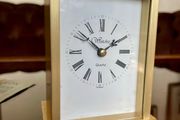 As New Vintage Westclox Quartz Carriage Clock Gold Metal Rectangular Roman Numerals Analogue 1980s