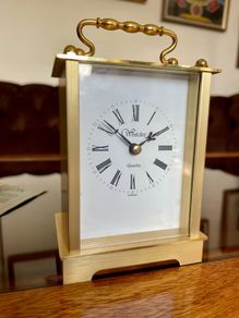 As New Vintage Westclox Quartz Carriage Clock Gold Metal Rectangular Roman Numerals Analogue 1980s
