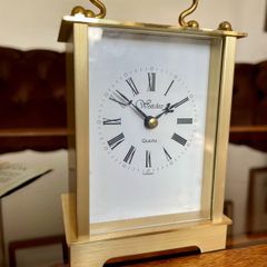 As New Vintage Westclox Quartz Carriage Clock Gold Metal Rectangular Roman Numerals Analogue 1980s