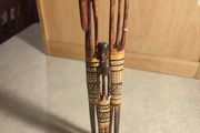 3 Vintage Hand Carved African Pencil Thin Tall Hand Painted Figures 12.5"