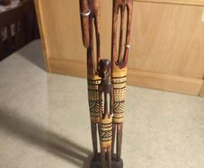 3 Vintage Hand Carved African Pencil Thin Tall Hand Painted Figures 12.5"