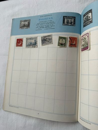 Stamp collection in book, 1930's onwards from all over the world. Approx 60 stamps
