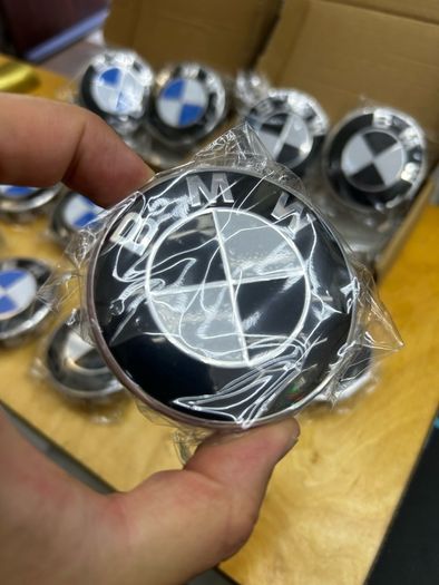 BMW Center Caps 68mm Blue Black set of 4