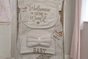 Welcome to the World, Little Princess 10 Piece Baby Gift Set (Gold Lettering, 100% Cotton)