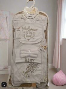 Welcome to the World, Little Princess 10 Piece Baby Gift Set (Gold Lettering, 100% Cotton)