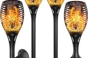 Solar Garden Lights Outdoor, 4-Pack Waterproof Solar Flickering Dancing Flame Pathway Lights, Dusk to Dawn Auto On/Off