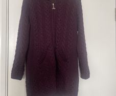 Aran Crafts Damson Marino Wool Hooded Cardigan /Coat