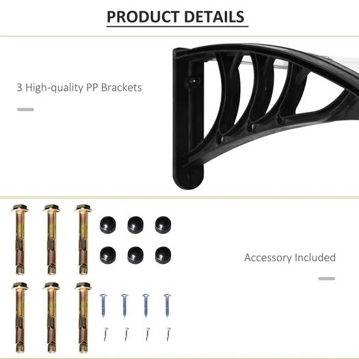 SPRING DEAL | 0.8 x 2m Window Awning, Modern Door Canopy, Curved Polycarbonate Cover Front Door Outdoor Patio w/Bracket