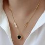 Roman Numeral Black Stone Gold Necklace Image 5