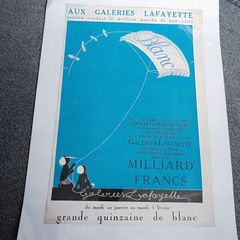 Vintage 1929 Galeries Lafayette Poster / Original French Art Print "Grande Quinzaine de Blanc"