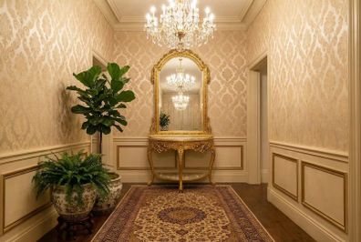 Small console table and mirror.