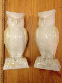 Pair of Belleek Owl Urns