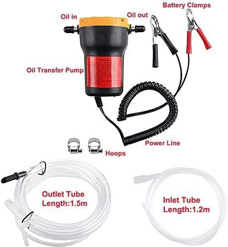 12V 60W Oil Change Pump Extractor Diesel Fluid Scavenge Suction Fuel Transfer Pump with Tubes for Boat, Tubes, Truck, RV, ATV