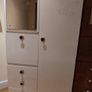 White Painted Vintage Wooden Wardrobe with Mirror, Drawers & Hanging Space Image 7