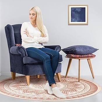 FREE EXPRESS SHIPPING Boho Round Rug 120CM, Machine Washable Rug for Living Room, Cotton Circle Kitchen Rug Area Rug with Small Tassel for Bedroom Patio, Mandala Outdoor Round Rug for Camping Picnic