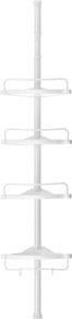 Adjustable Bathroom Corner Shelf, Telescopic Shower Caddy, 85-305 cm, Floor to Ceiling, with 4 Trays, 3 Hooks, White (FREE POSTAGE)