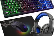 4 in 1 Gaming Set - Backlit UK QWERTY Gaming Keyboard, 3200 DPI Gaming Mouse, Headset Gaming, Non-Slip Mouse Pad Gamer Pack compatible with PC/PS4/PS5/Xbox One/Series X