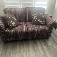Quality Grey stripped Sofa with matching arm covers and cushions