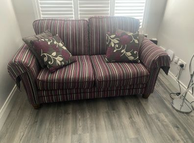 Quality Grey stripped Sofa with matching arm covers and cushions