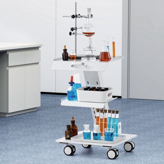Laboratory Cart, 3-Layer Laboratory Cart with Wheels, Mobile Metal Cart with Swivel Castors, Serving Cart Clinic Cart with Tray and 100 kg Load Capacity, for Laboratory, Clinic, Beauty Salon