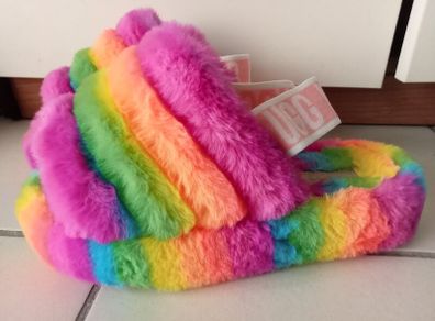 New UGG Fluff Rainbow Color Women's Slippers