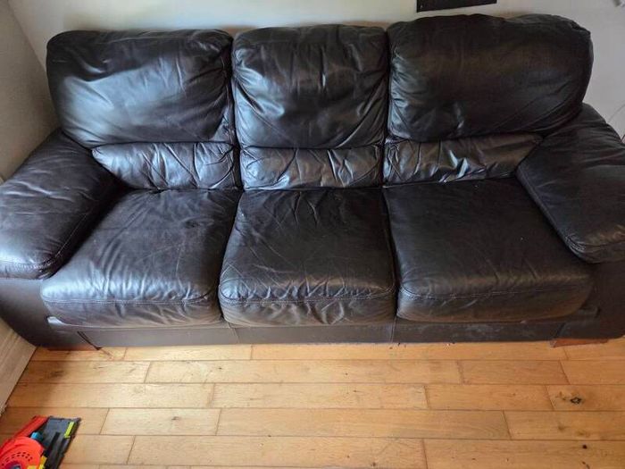 3 and 2 dark brown leather sofas