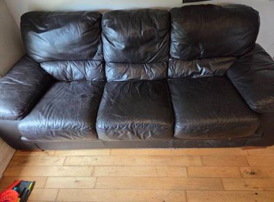 3 and 2 dark brown leather sofas