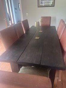 Dining Table 214cm long 92cm wide and 8 leather chairs