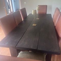 Dining Table 214cm long 92cm wide and 8 leather chairs