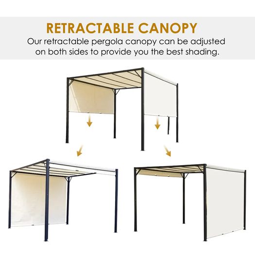 Metal Pergola With Canopy Retractable Pergola Canopy 3Lx3Wx2.3H m Garden Gazebo Party Tent Sun Shelter Cover