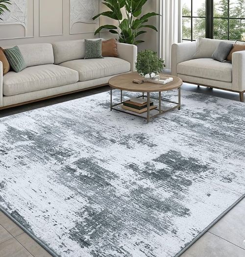 Modern Abstract Area Rugs Living Room 120x160cm, Machine Washable Non-Slip Short Pile Rug, Durable Faux Wool Carpet for Bedroom, Dining Room, Home Office, Grey