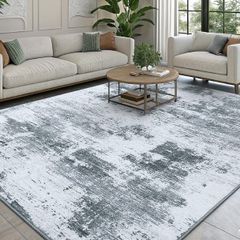 Modern Abstract Area Rugs Living Room 120x160cm, Machine Washable Non-Slip Short Pile Rug, Durable Faux Wool Carpet for Bedroom, Dining Room, Home Office, Grey