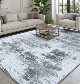 Modern Abstract Area Rugs Living Room 120x160cm, Machine Washable Non-Slip Short Pile Rug, Durable Faux Wool Carpet for Bedroom, Dining Room, Home Office, Grey