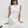 Cream white knitted and satin womens midi dress size 10 Image 3
