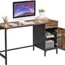 Desk, Table, with Drawer and Storage Cupboard, for Office, Living Room, Bedroom, Simple Assembly, Metal, Industrial Style, Rustic Brown Image 2