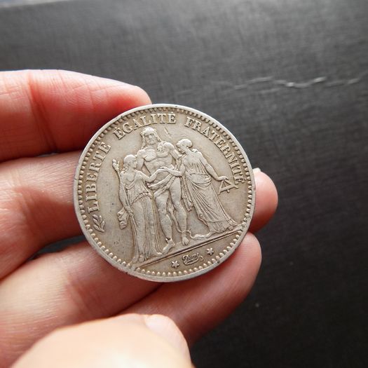 France 1874 A. Silver 5 francs."Hercules"Type.90%silver.