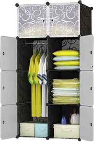 8 Cube Clothes Closet, Plastic Wardrobe with Doors & 1 Hangers, Deeper Cubes Than Normal (45 cm vs. 35 cm) for Larger Capacity