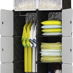8 Cube Clothes Closet, Plastic Wardrobe with Doors & 1 Hangers, Deeper Cubes Than Normal (45 cm vs. 35 cm) for Larger Capacity