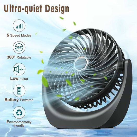 NEW SALE | Desk Fan, Small Table Fan with Strong Airflow Quiet Operation Portable Fan Speed Adjustable Head 360 Degree Rotatable Personal Fan for Home Bedroom Office Outdoor Table and Desktop