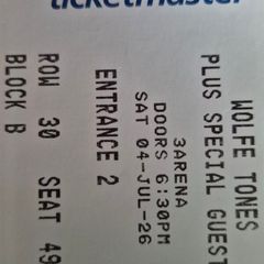 4 x Seated Wolfe Tones Tickets Sat July 4th