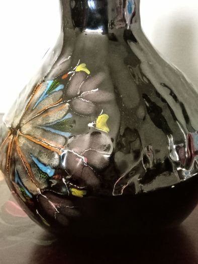Vintage Bitossi Art Glass Vase with a Dark Glaze and Abstract Floral Design