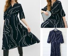EMME MARELLA chain print chic midi dress navy