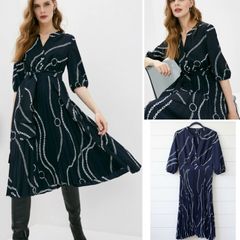 EMME MARELLA chain print chic midi dress navy