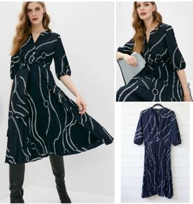 EMME MARELLA chain print chic midi dress navy