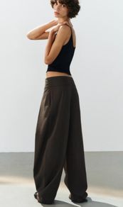 Fab Zara Dark Brown Barrel Trousers  Size XL UK 14