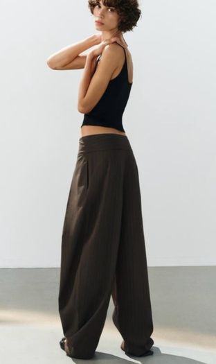 Fab Zara Dark Brown Barrel Trousers  Size XL UK 14