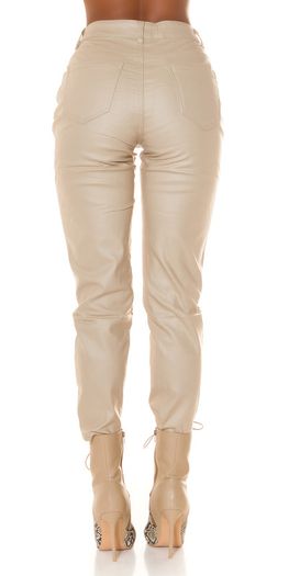 Highwaist Boyfriend Jeans in leather look CAPPUCCINO or beige size fits s sm ,m