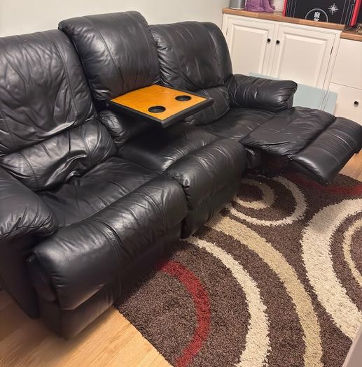 3 Seat Reclining Sofa-Black Leather